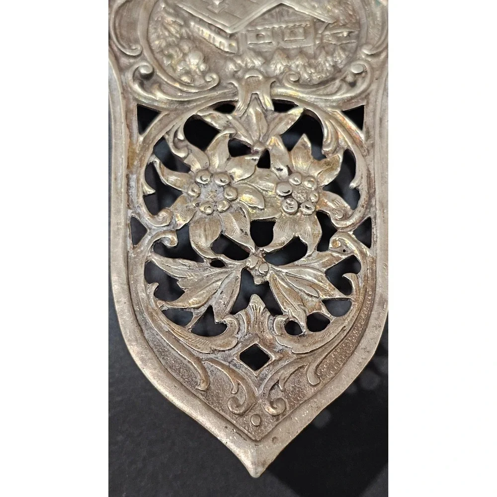 Antique Signed‎ German 800 Silver Cake Server Edelweiss Alpine Chalet Repousse